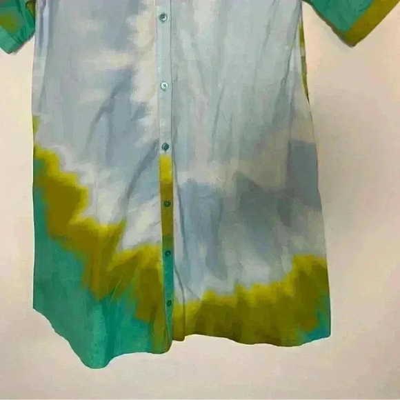 Tucker NYC safari shirtdress-seafoam chartreuse tie dye Oxford cotton sz m 8/10 - Picture 5 of 10